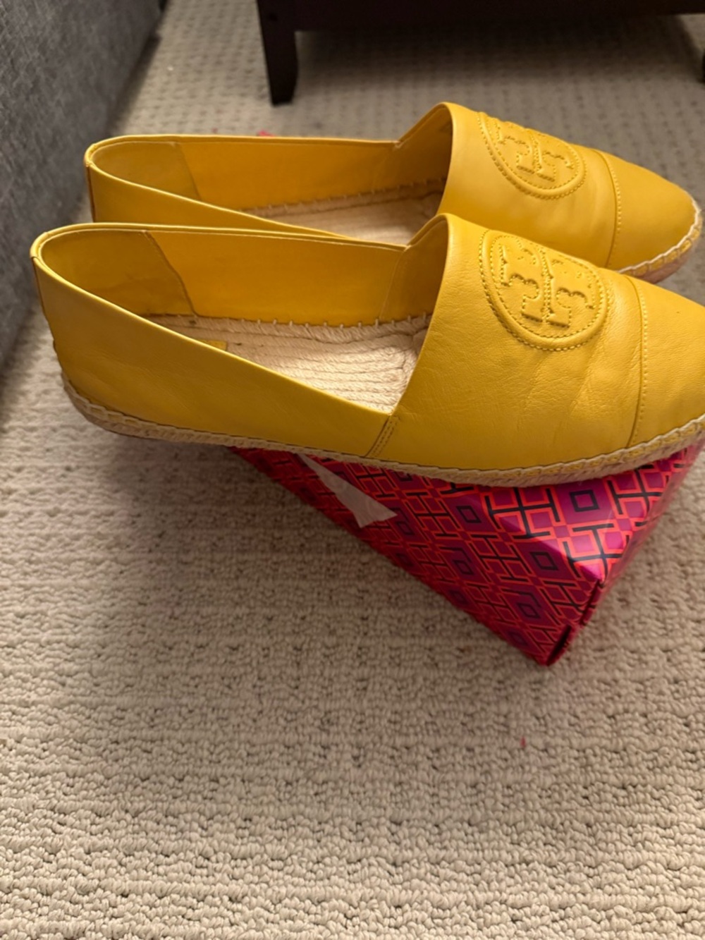 Tory Burch Bright Yellow Leather Espadrille Flats - Picture 2 of 5